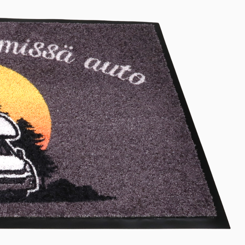 Matto asuntoautoon omalla tekstillä
