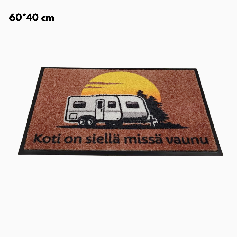 Kynnysmatto asuntovaunuun 60x40cm - "Koti on siellä missä vaunu"