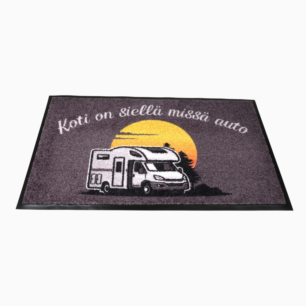 Kynnysmatto asuntoautoon 75x45cm - "Koti on siellä missä auto"