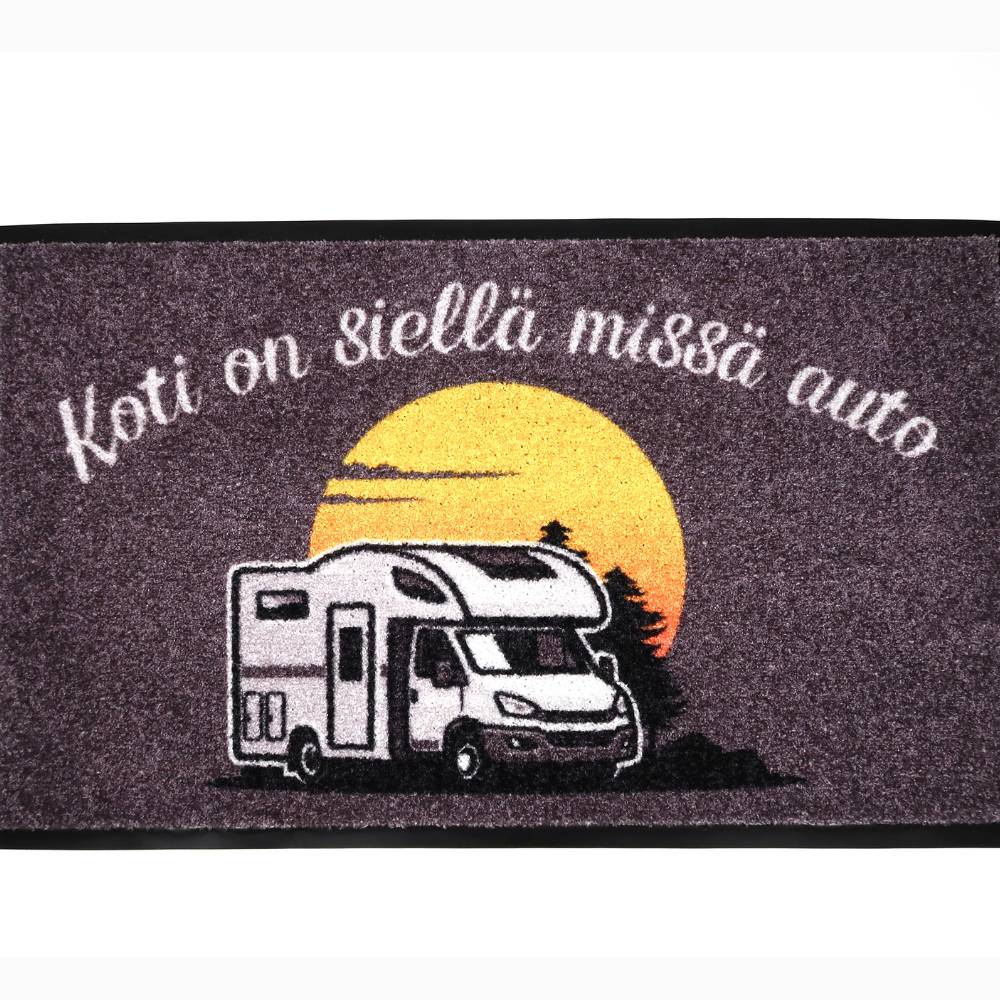 Kynnysmatto asuntoautoon 75x45cm - "Koti on siellä missä auto"