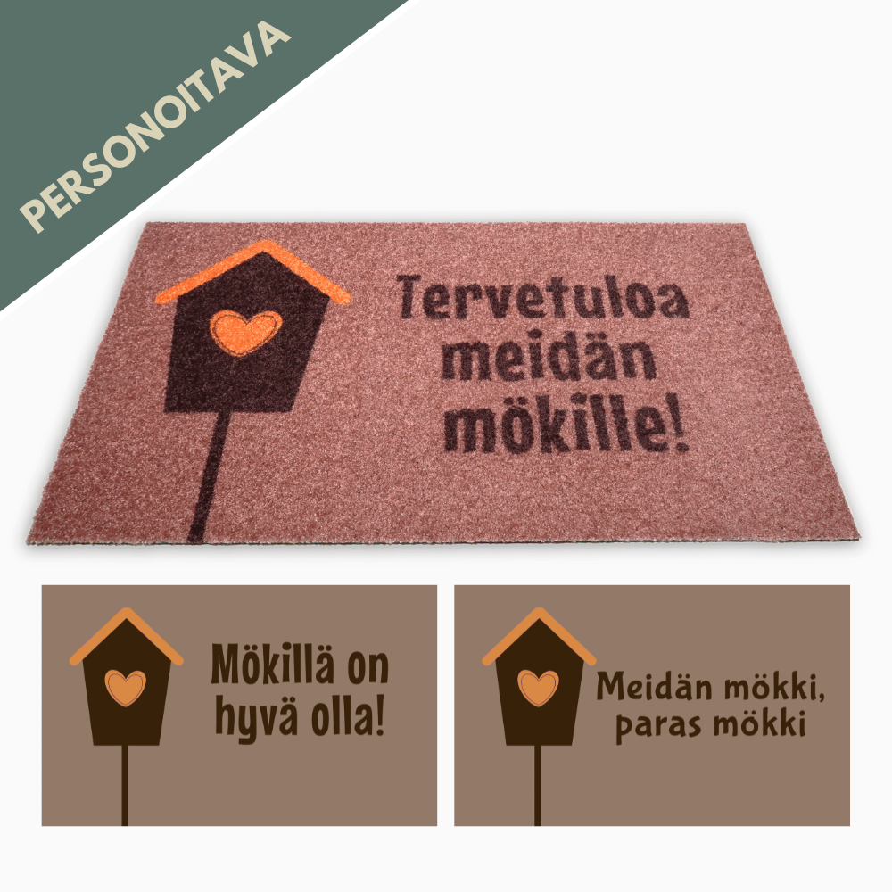 Personoitava ruskea kynnysmatto - linnunpönttö ja sydän