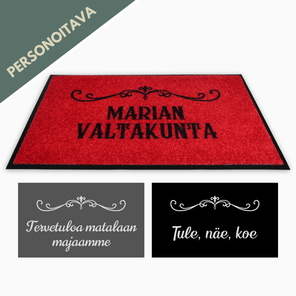 Personoitava koristekuvioinen kynnysmatto omalla tekstillä