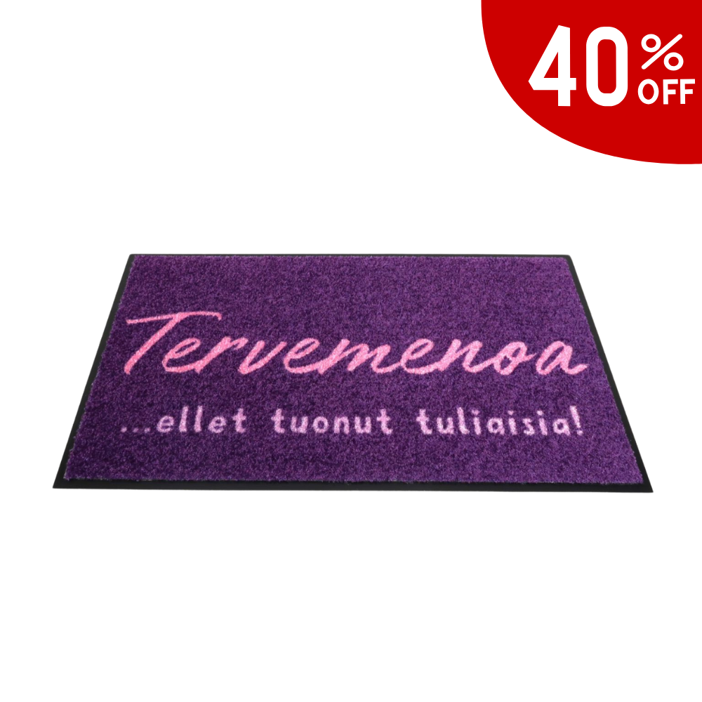 Violetti kynnysmatto - "Tervemenoa... ellet tuonut tuliaisia!"