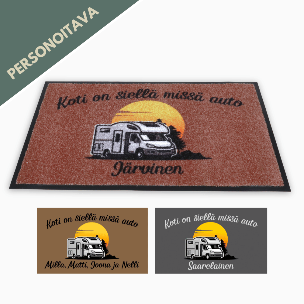 Matto asuntoautoon omalla tekstillä