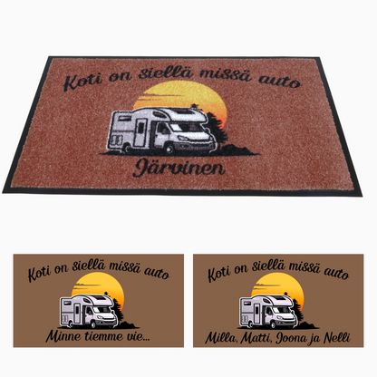 Matto asuntoautoon omalla tekstillä