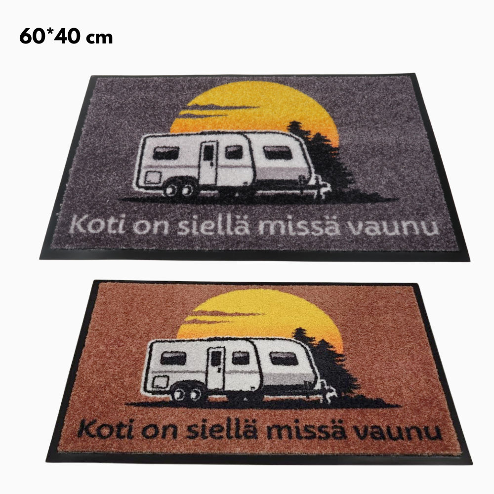 Kynnysmatto asuntovaunuun 60x40cm - "Koti on siellä missä vaunu"