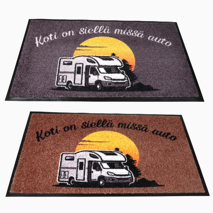 Kynnysmatto asuntoautoon - "Koti on siellä missä auto"