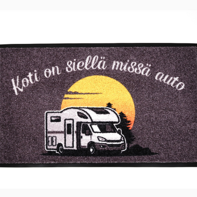 Kynnysmatto asuntoautoon 75x45cm - "Koti on siellä missä auto"