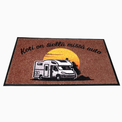 Kynnysmatto asuntoautoon 75x45cm - "Koti on siellä missä auto"