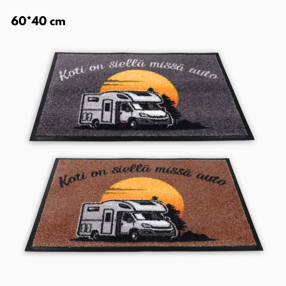 Kynnysmatto asuntoautoon 60x40cm - "Koti on siellä missä auto"