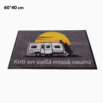 Kynnysmatto asuntovaunuun 60x40cm - "Koti on siellä missä vaunu"