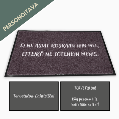 Personoitava harmaa kynnysmatto omalla tekstillä