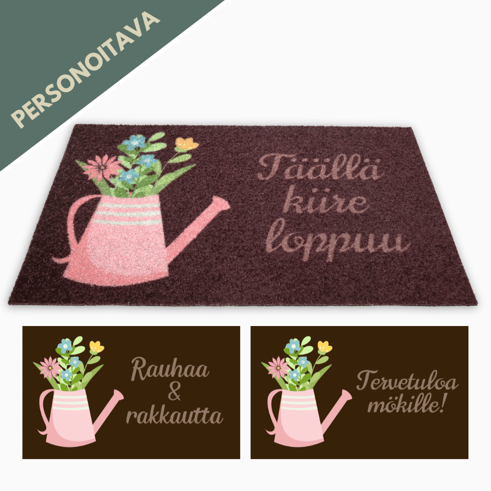 Personoitava kynnysmatto mökille tai kotiin - kukat kastelukannussa