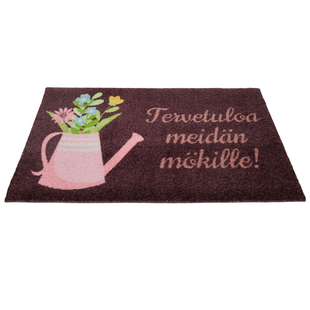 Kynnysmatto mökille, ruskea - Täällä kiire loppuu/Tervetuloa meidän mökille!