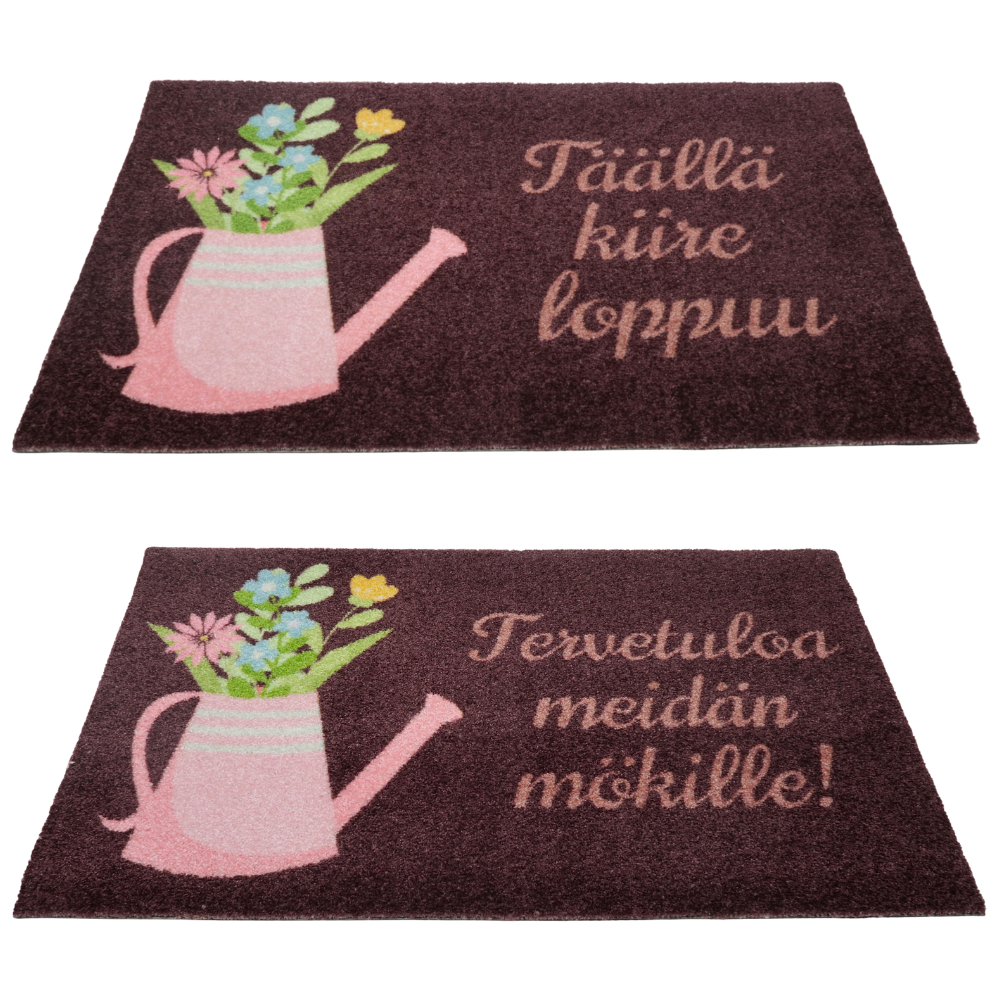 Kynnysmatto mökille, ruskea - Täällä kiire loppuu/Tervetuloa meidän mökille!