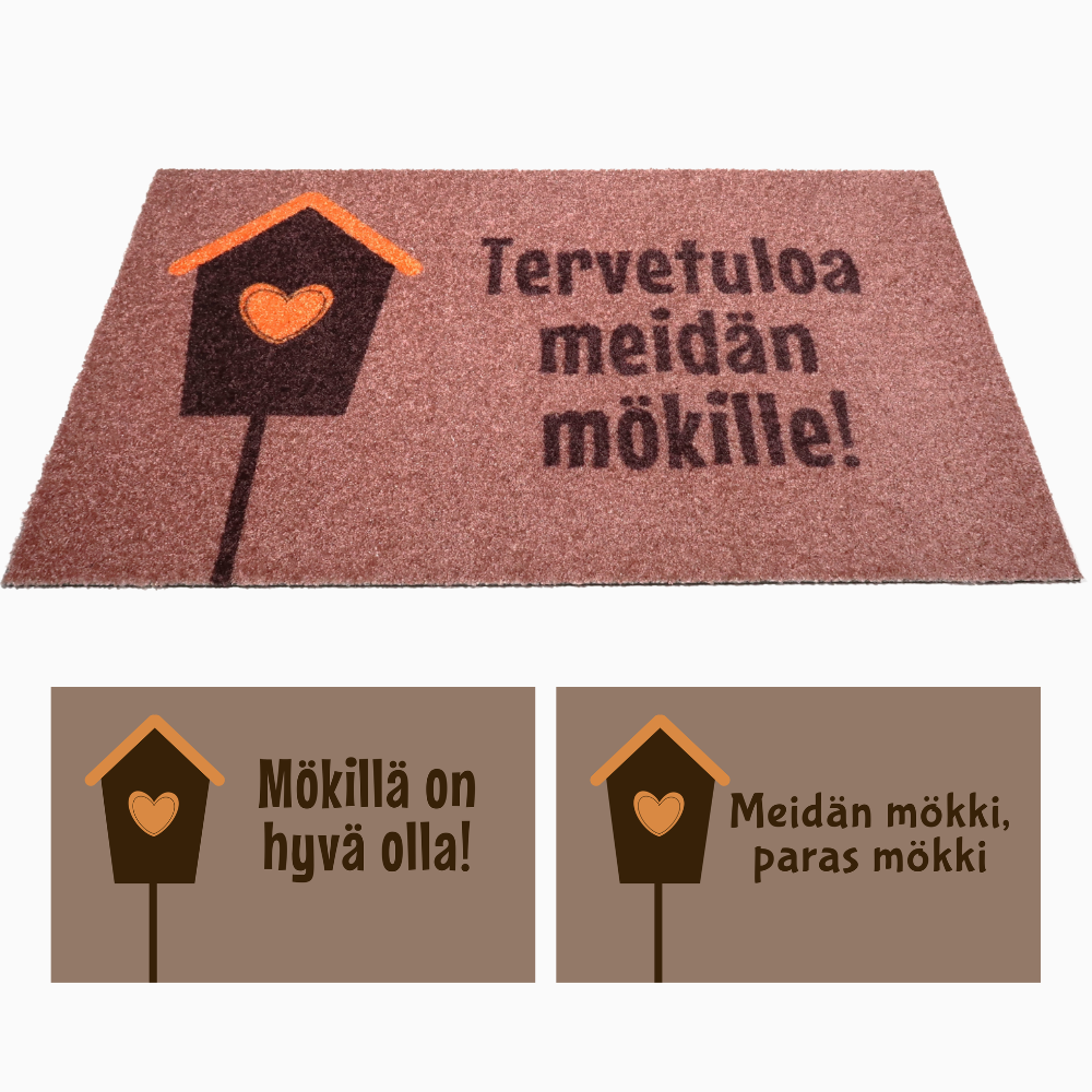 Personoitava ruskea kynnysmatto - linnunpönttö ja sydän