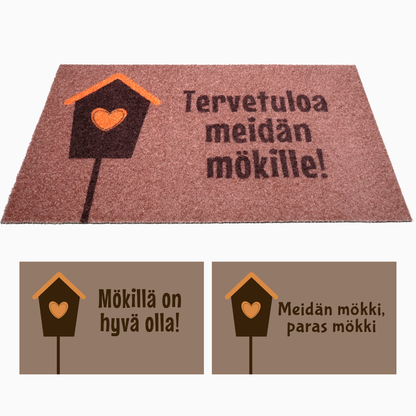 Personoitava ruskea kynnysmatto - linnunpönttö ja sydän
