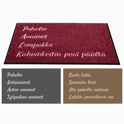 Personoitava muistilista-ovimatto omilla teksteillä