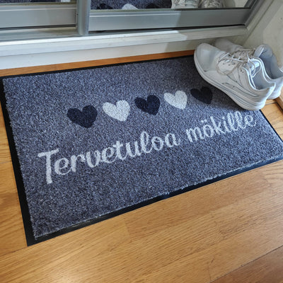 Harmaa matto mökille - "Tervetuloa mökille"