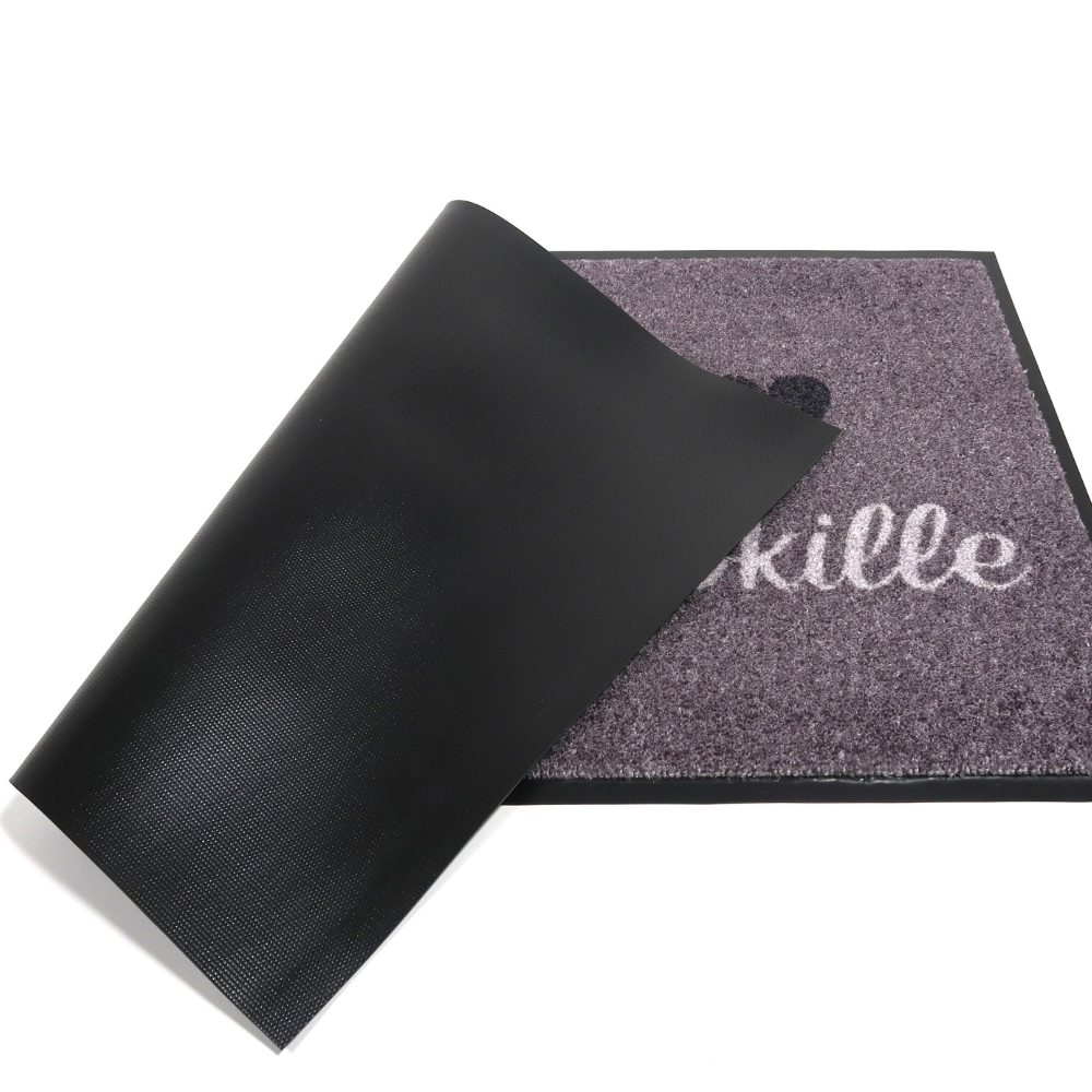 Personoitava kynnysmatto, harmaa tai ruskea - Sydämet rivissä