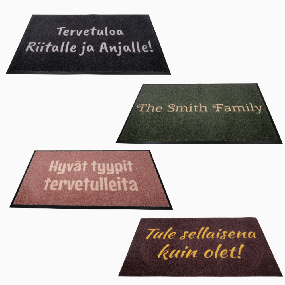 Personoitava yksivärinen kynnysmatto omalla tekstillä