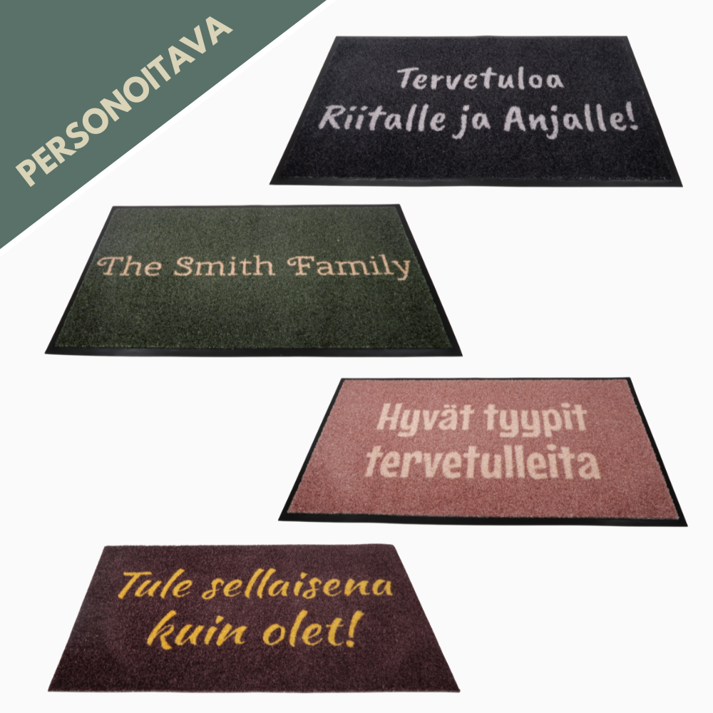 Personoitava yksivärinen kynnysmatto omalla tekstillä